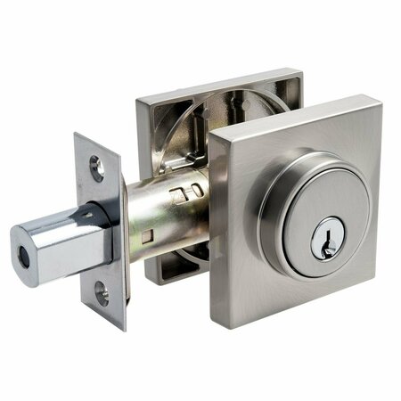 PAMEX Square Low Profile Single Cylinder Deadbolt Grade 3 with KW1 Keyway Satin Nickel Finish FDSP1